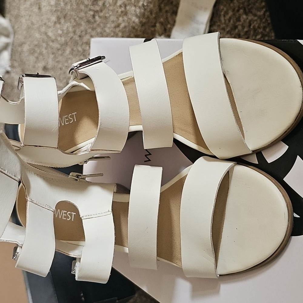 Nine West Women's White Strappy Leather  Wedge Sandals - Picture 4 of 7
